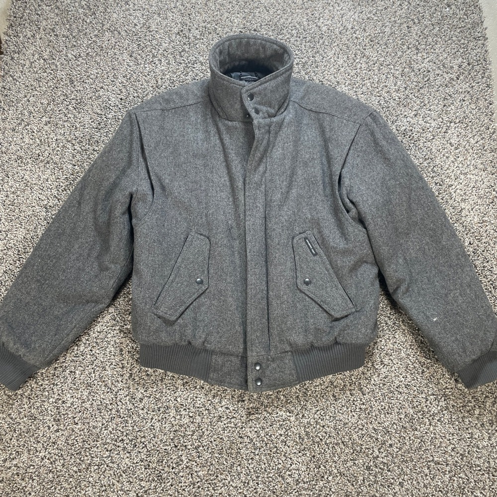 Members Only Men's 40 Bomber Jacket Gray Wool Full Zip Padded Insulated